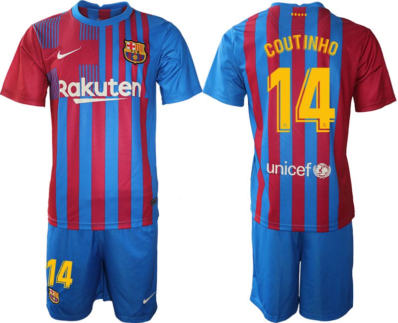 Men 2021-2022 Club Barcelona home blue #14 Nike Soccer Jerseys